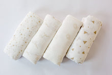 Load image into Gallery viewer, Premium 100% Cotton Muslin Swaddle Blankets | Extra Large 120 x 120cm Pack of 4 Unisex Designs